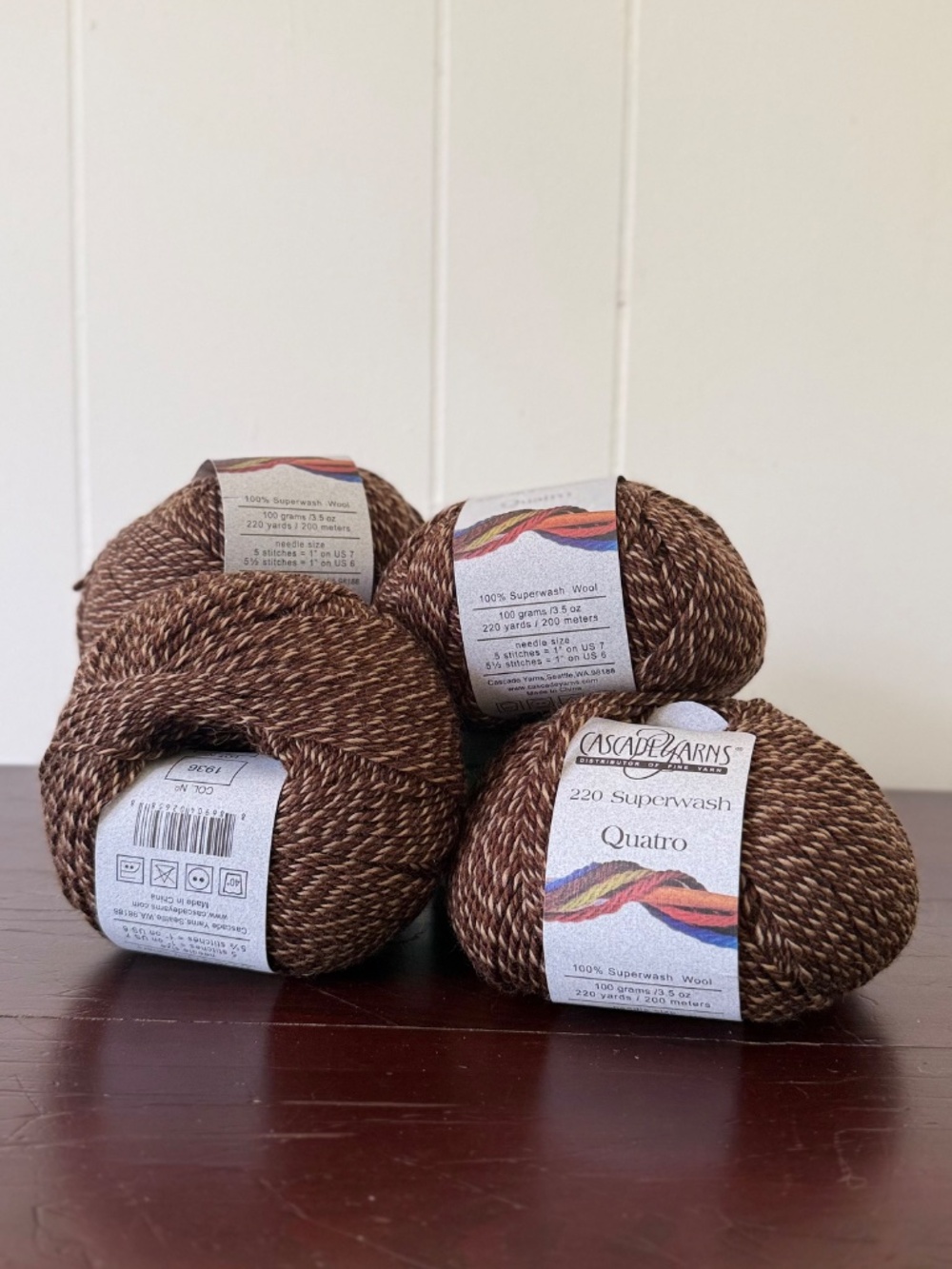 (4) Cascade 220 Superwash Quatro Yarn - Brown Bear, Same Dye Lot *discontinued*
